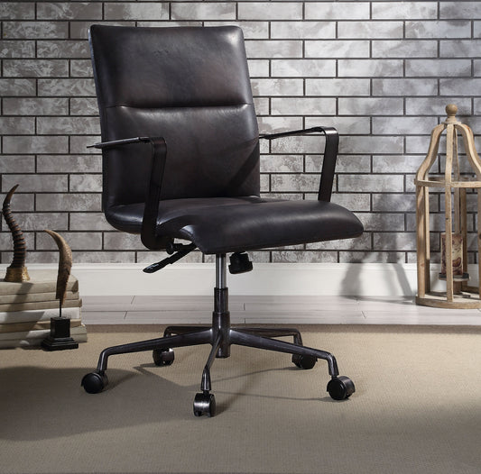 Indra Onyx Black Top Grain Leather Office Chair ACME East