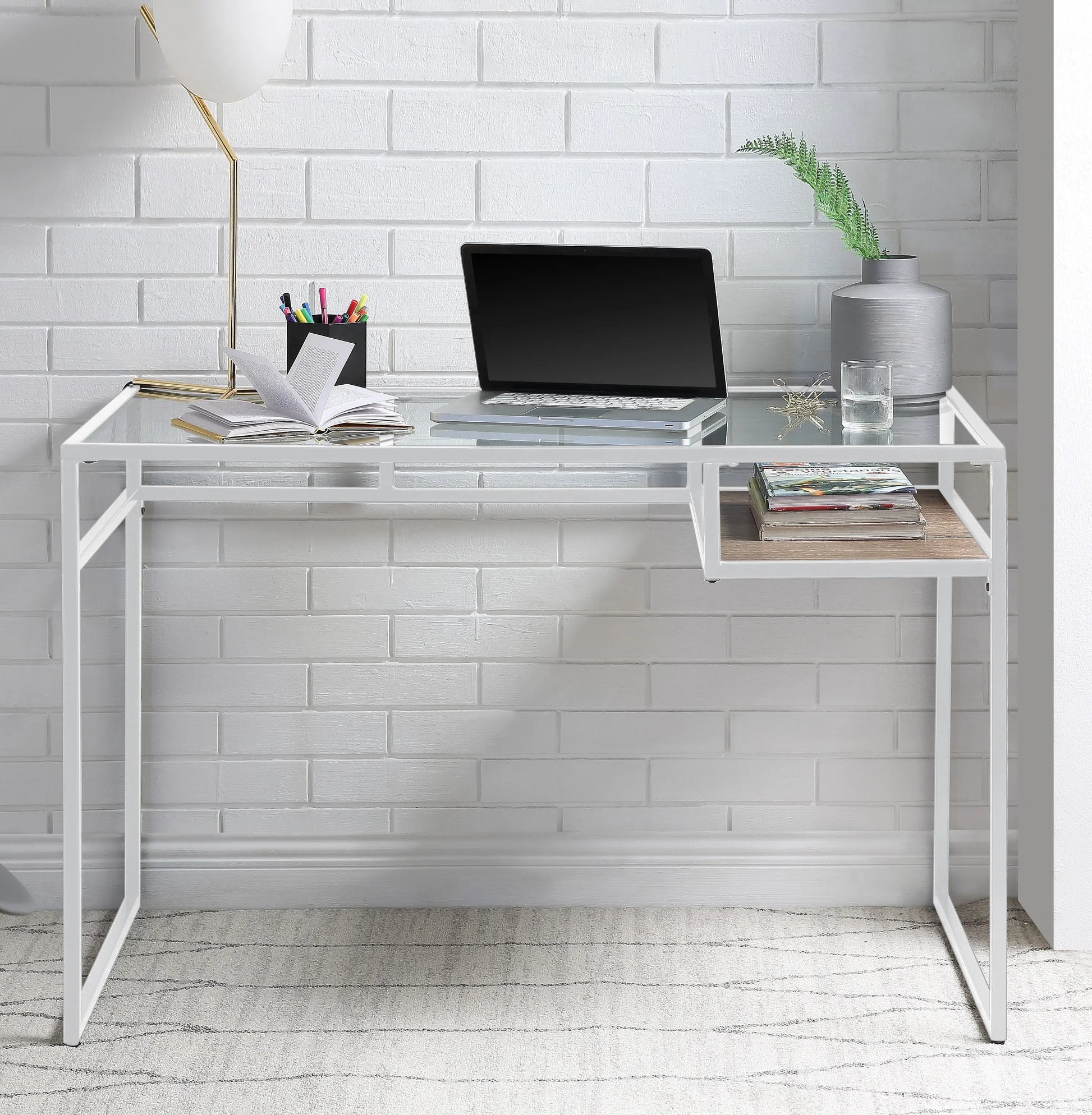 Yasin White & Glass Desk ACME East