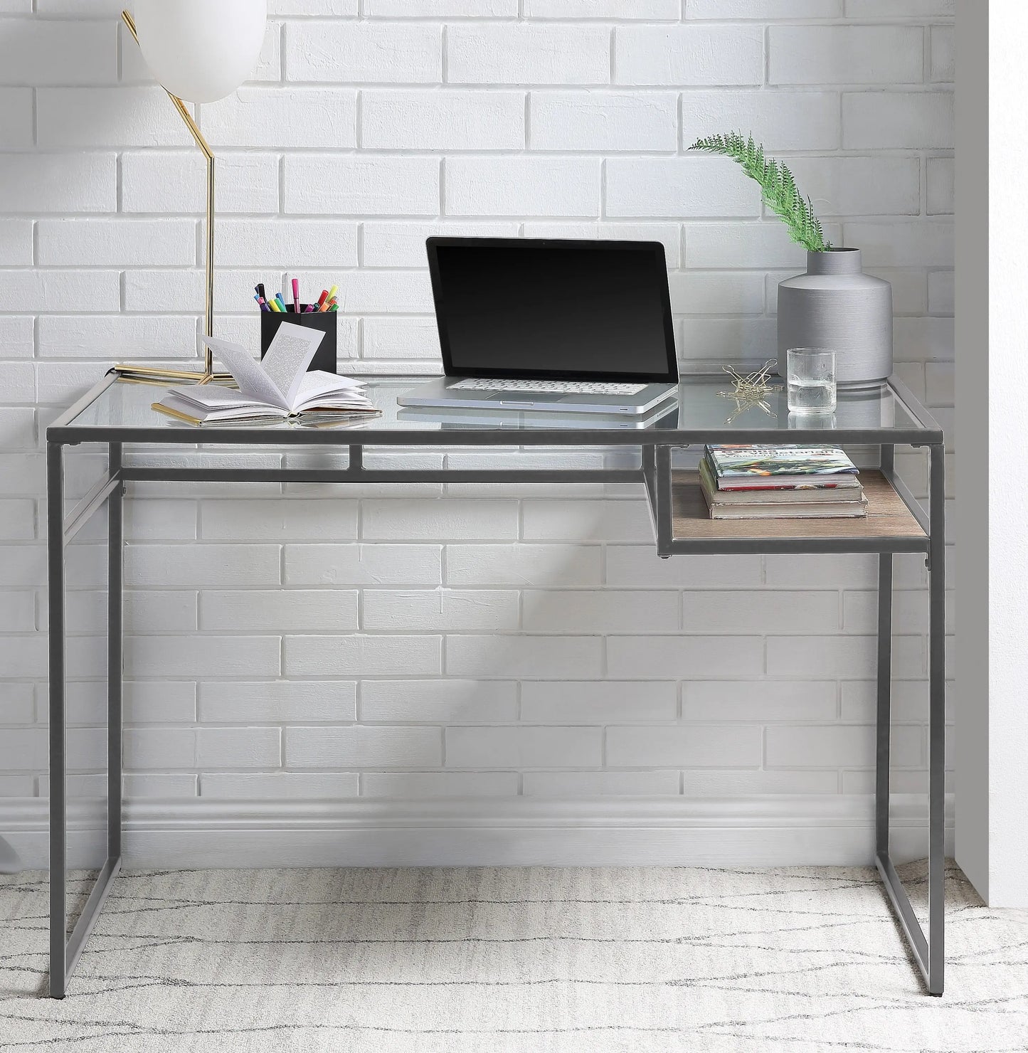 Yasin Gray & Glass Desk ACME East