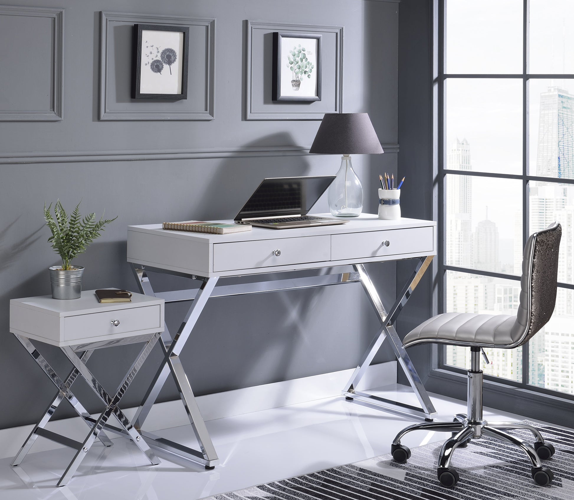 Coleen White & Chrome Desk ACME East