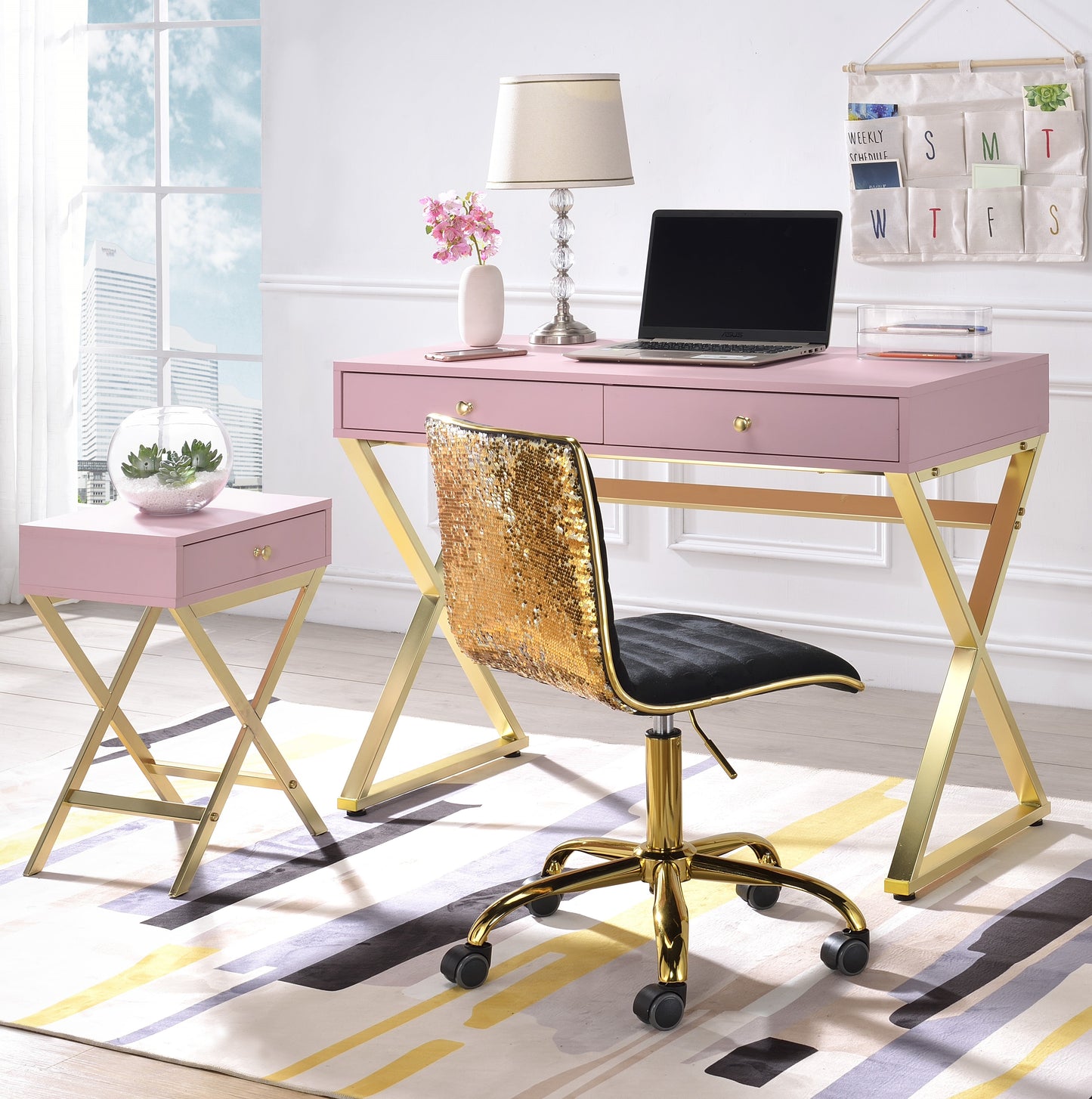 Coleen Pink & Gold Desk ACME East