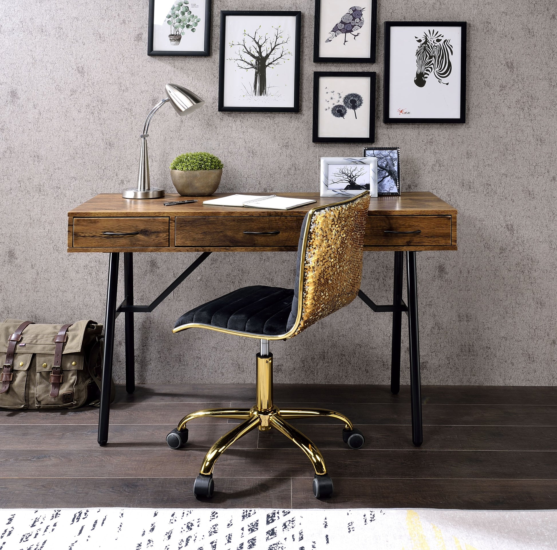 Jalia Rustic Oak & Black Desk ACME East