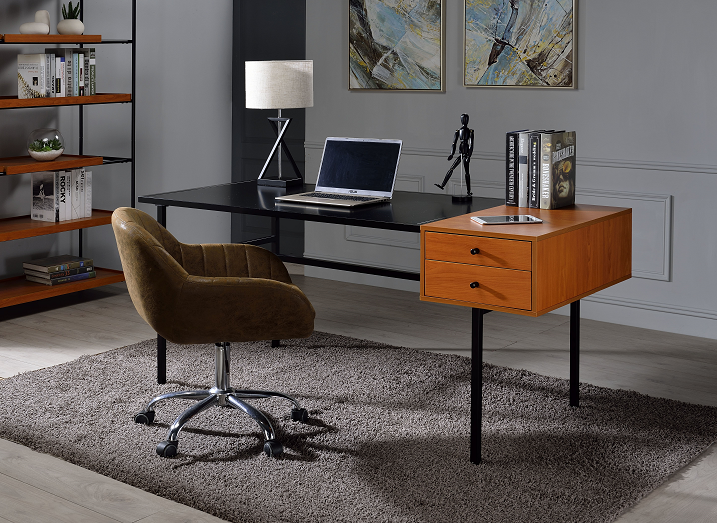 Oaken Honey Oak & Black Desk ACME East