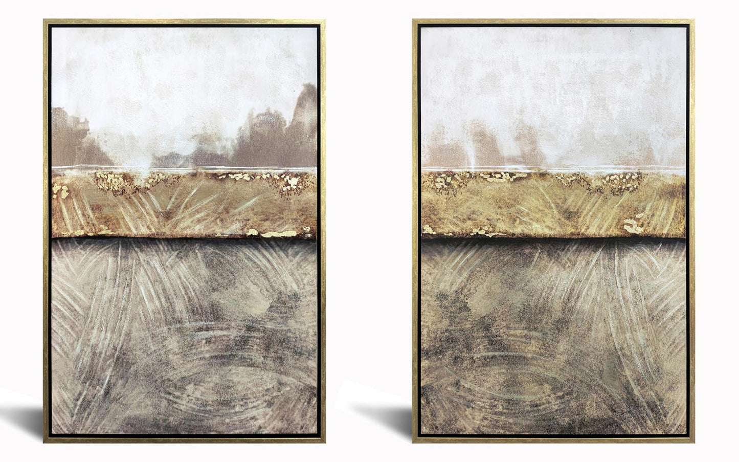 Hand Painted Textured Canvas in Frame 64x47 (Set of 2) - Dark Gray Classy Art