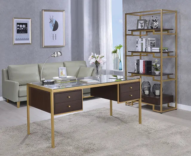 Yumia Gold & Clear Glass Desk ACME East