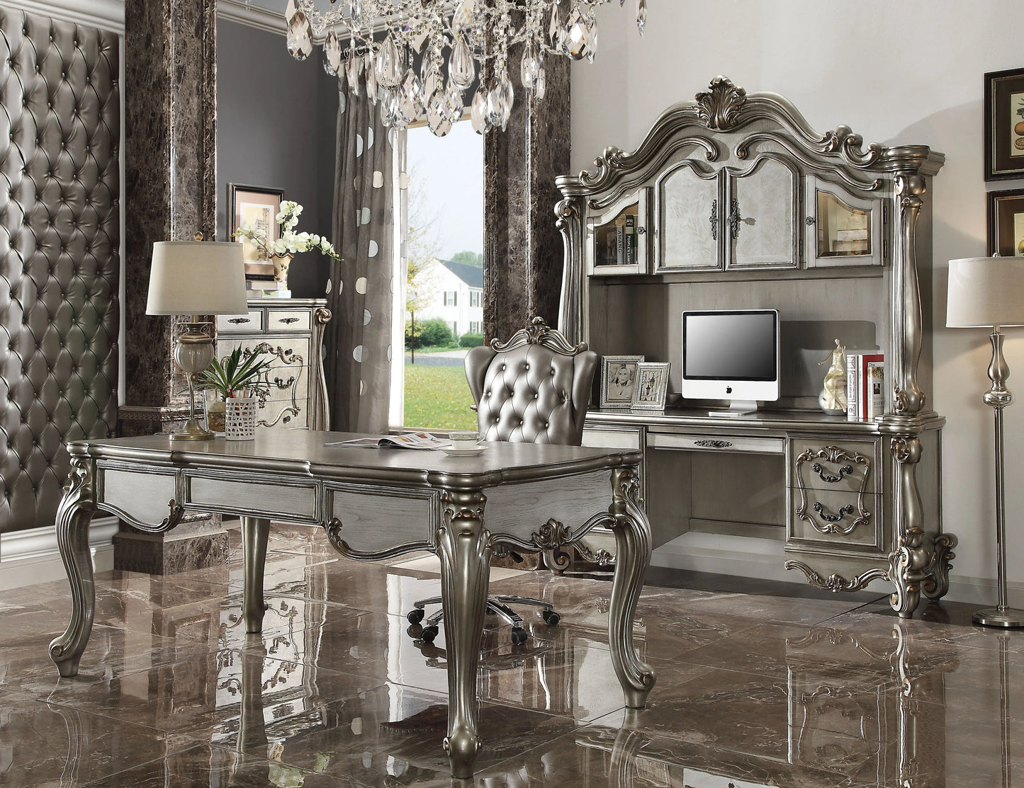 Versailles Antique Platinum Computer Desk & Hutch ACME East