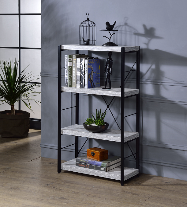 Jurgen Antique White & Black Bookshelf ACME East