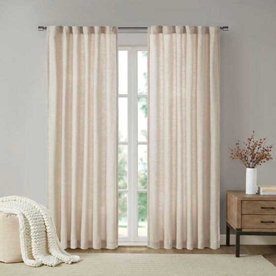 Faux Linen Rod Pocket and Back Tab Fleece Lined Curtain Panel Natural Olliix.com