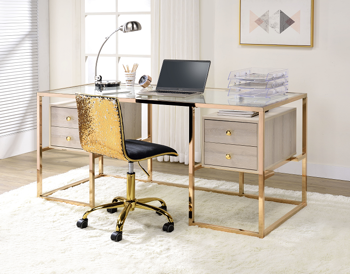 Huyana Clear Glass & Gold Desk ACME East