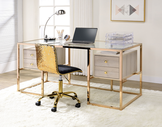 Huyana Clear Glass & Gold Desk ACME East