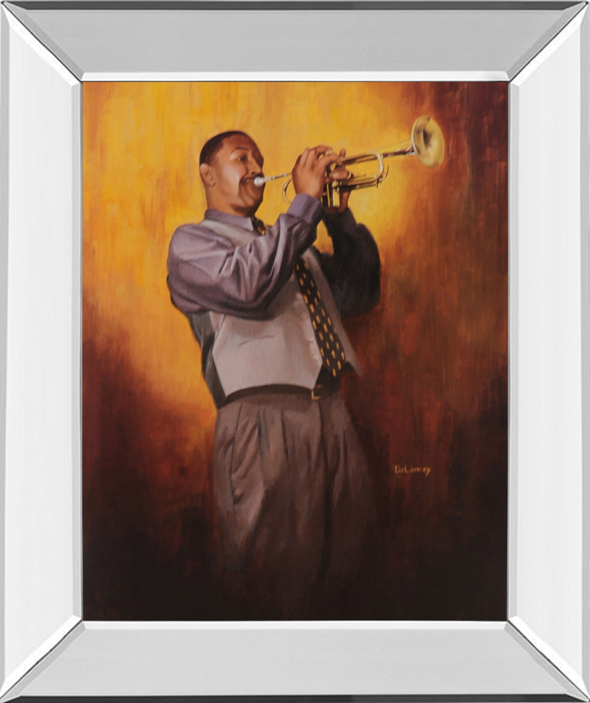 Trumpet Player - Mirror Framed Print Wall Art - Dark Gray Classy Art