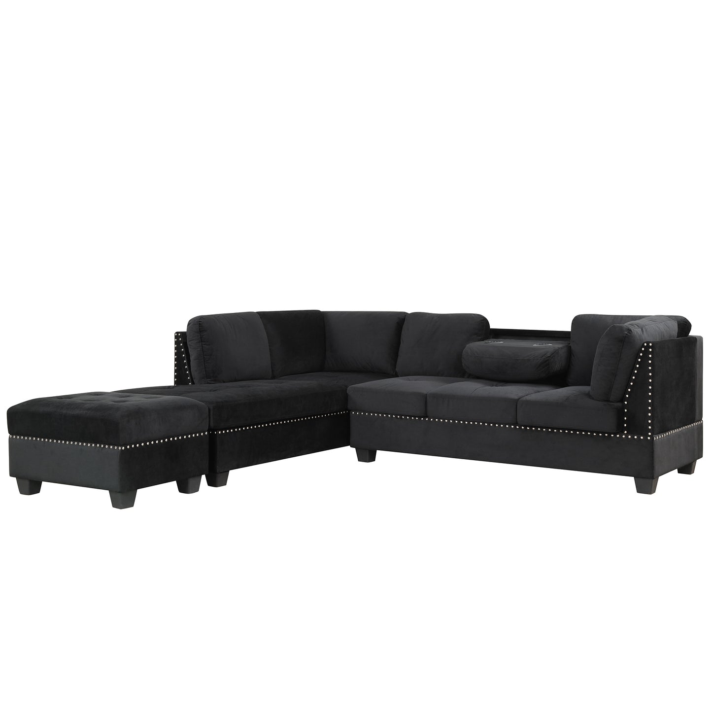 104.5" Reversible Sectional Sofa Space Saving with Storage Ottoman Rivet Ornament L-
shape Couch for Small or Large Space Dorm Apartment,Black(Old:SG000406AAA) House to Home Furnishings LLC