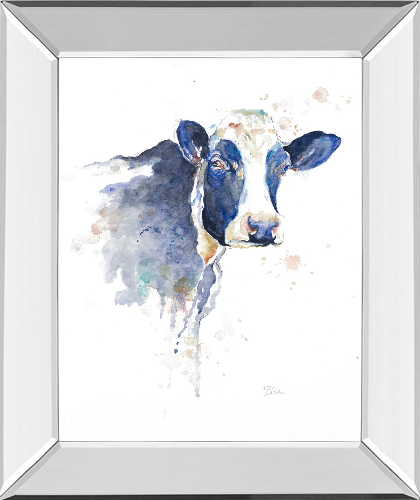 Watercolor Blue Cow By Patricia Pinto - Mirror Framed Print Wall Art - Blue Classy Art