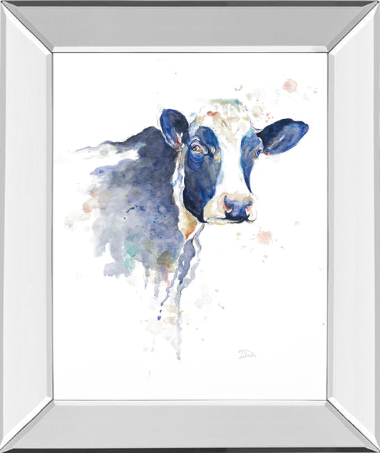 Watercolor Blue Cow By Patricia Pinto - Mirror Framed Print Wall Art - Blue Classy Art