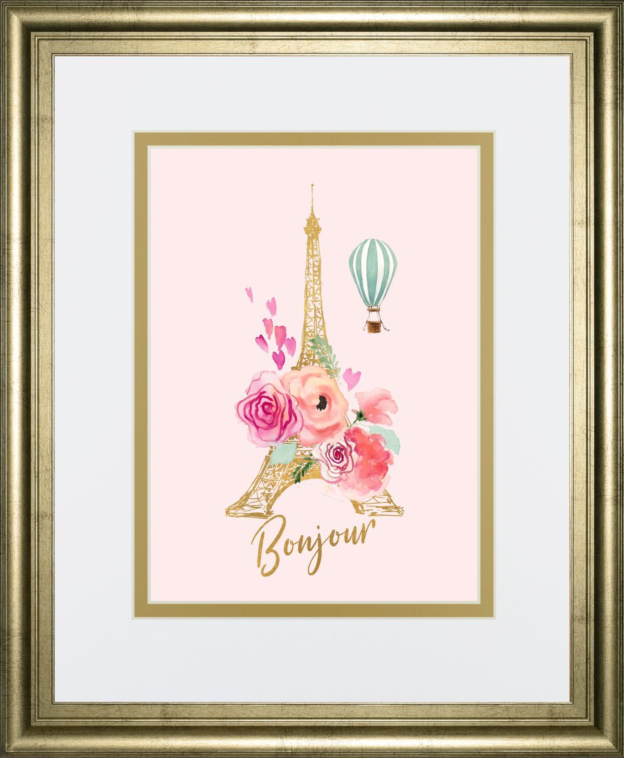 34x40 Paris Bonjour By LanieLoreth - Pink Classy Art