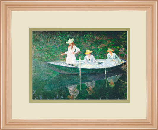 The Boat At Giverny By Claude Monet - Framed Print Wall Art - Green Classy Art