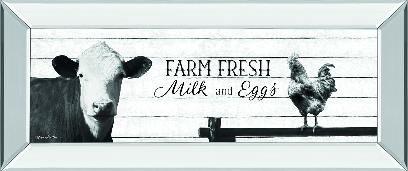 Farm Fresh Milk And Eggs By Lori Deiter - Mirror Framed Print Wall Art - White Classy Art