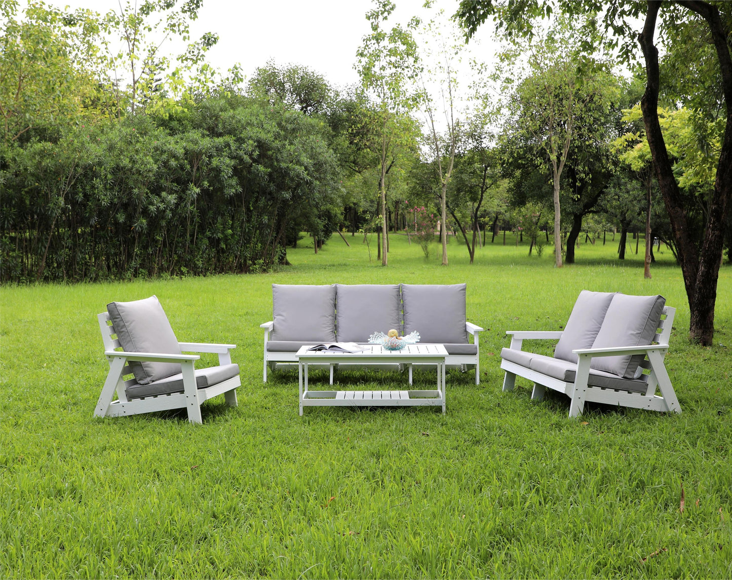 4-Piece Conversation Patio Set, HIPS Weather Resistance Outdoor Sofa and Coffee Table, White/Grey ***(FREE SHIPPING)*** House to Home Furnishings LLC