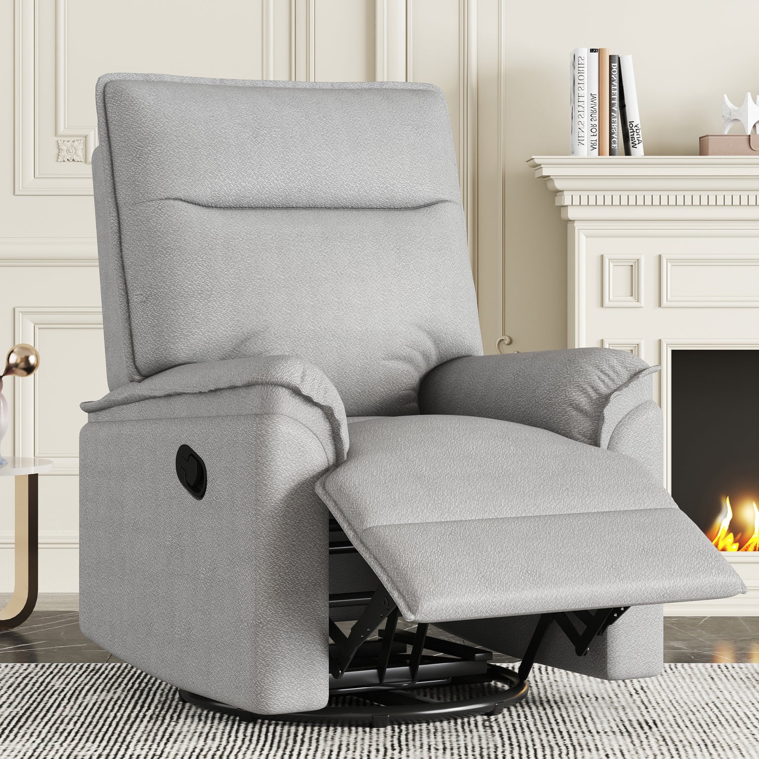 360° Degree Swivel Upholstered Manual Recliner Chair Theater Recliner Sofa Nursery Glider Rocker for Living Room, Grey House to Home Furnishings LLC