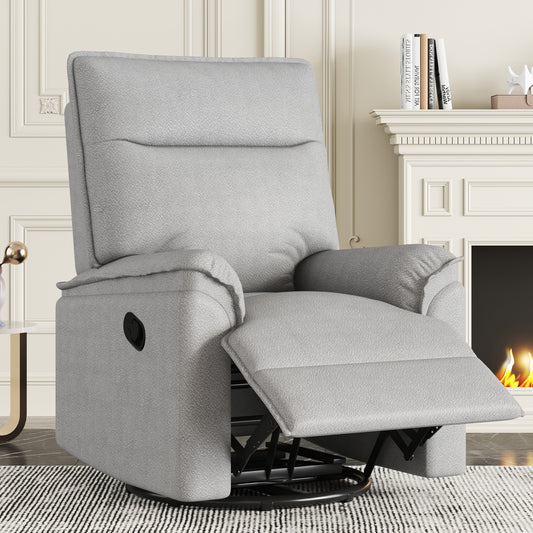 360° Degree Swivel Upholstered Manual Recliner Chair Theater Recliner Sofa Nursery Glider Rocker for Living Room, Grey