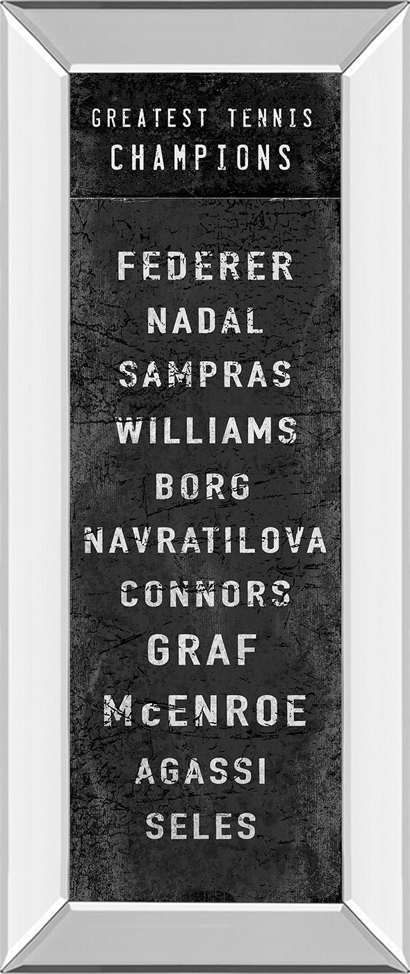 The Greatest Tennis Champions By The Vintage Collection - Mirror Framed Print Wall Art - Dark Brown Classy Art