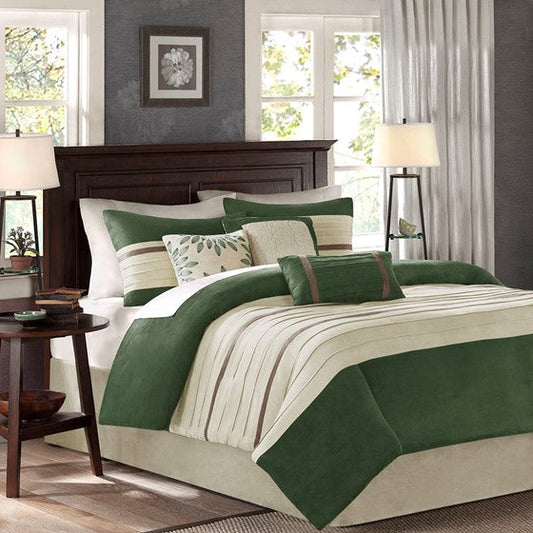 7 Piece Comforter Set Green King Olliix.com