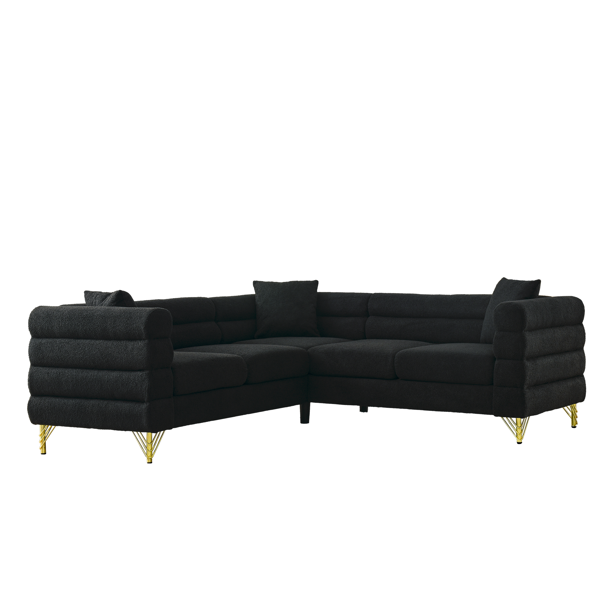 81.5-Inch Black Velvet Oversized Corner Sofa, L-Shaped Sectional Couch,   5-Seater Corner Sofas with 3 Cushions for Living Room, Bedroom, Apartment, Office House to Home Furnishings LLC