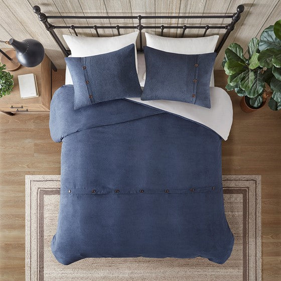 3 Piece Corduroy Duvet Cover Set Navy Full/Queen Olliix.com