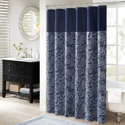Jacquard Shower Curtain Navy Olliix.com