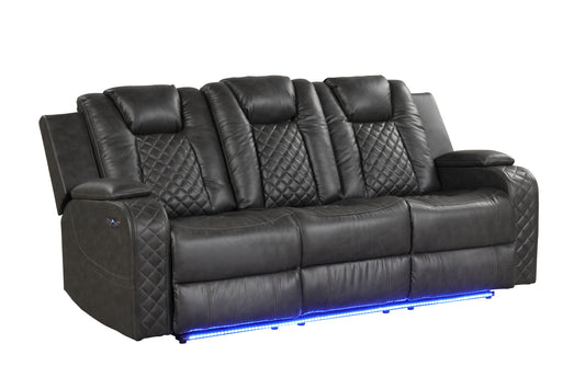 Benz LED & Power Reclining Sofa Made With Faux Leather in Black