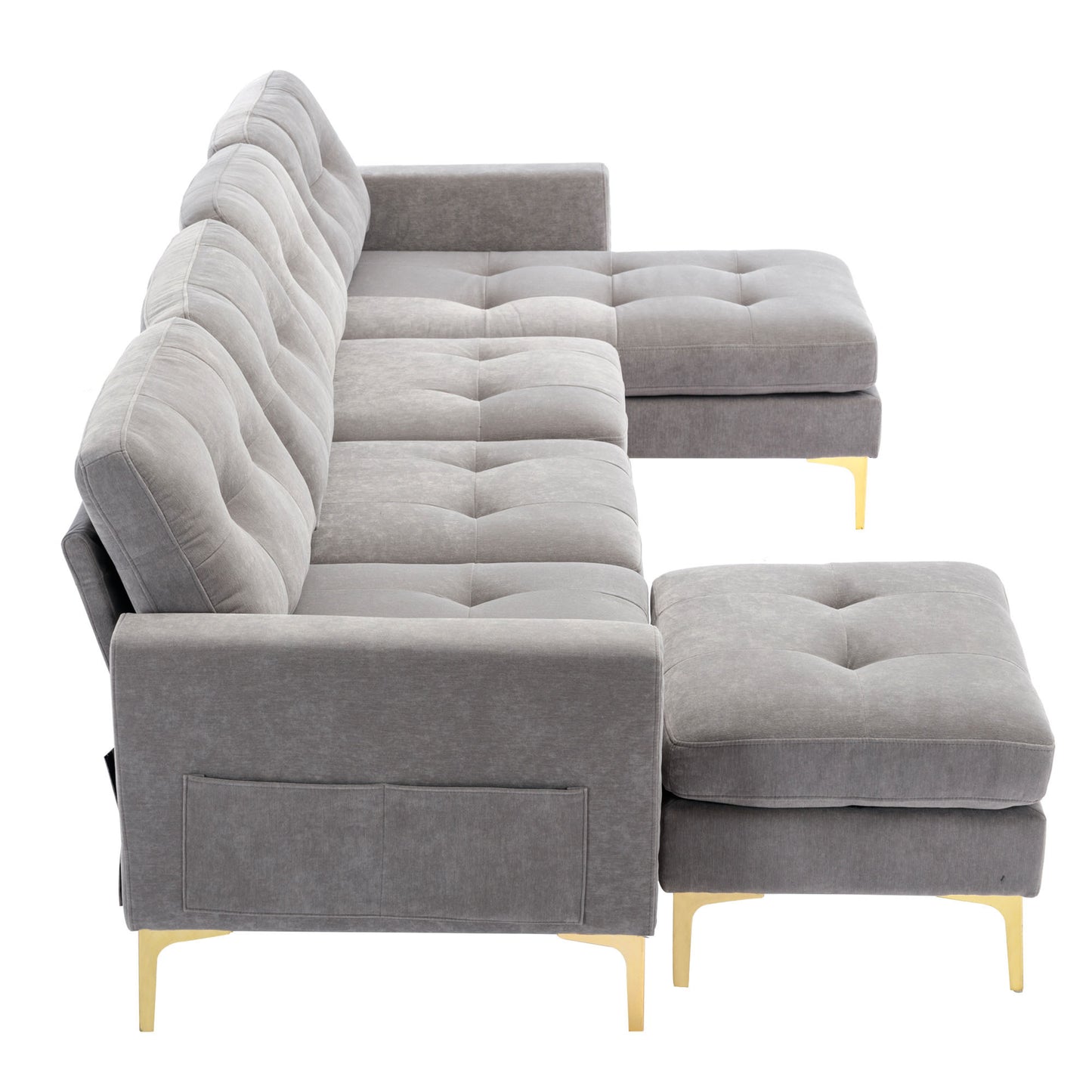 110" L-Shape Convertible Sectional Sofa Couch with Movable Ottoman for Living Room, Apartment, Office, Light Grey House to Home Furnishings LLC