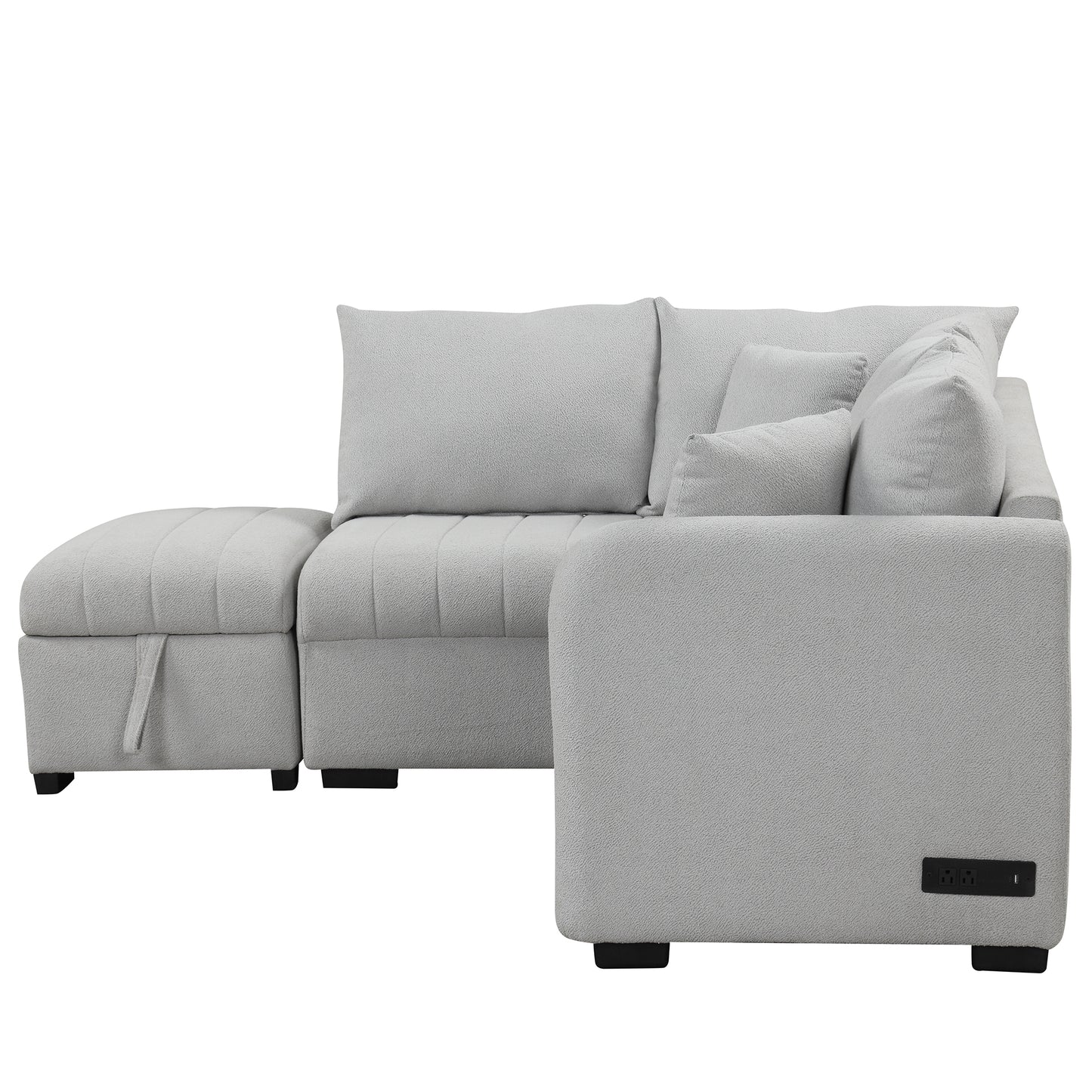 82.6" L-shaped Sectional Pull Out Sofa Bed Sleeper Sofa with Two USB Ports, Two Power Sockets and a Movable Storage Ottoman, Gray ***(FREE SHIPPING)*** House to Home Furnishings LLC