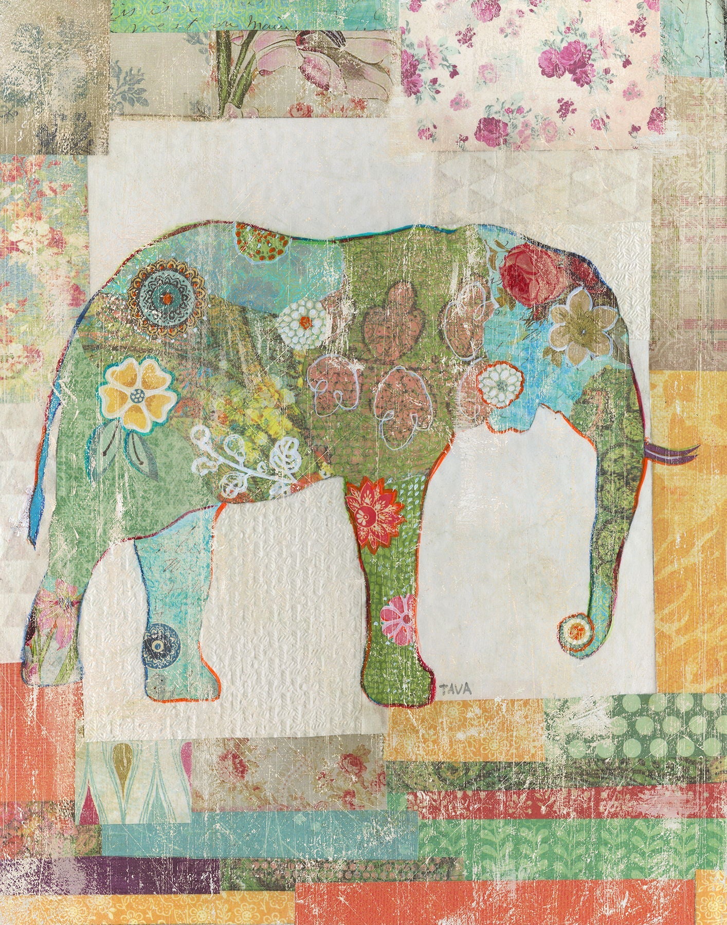 Elephant Montage By Tava Studios - Green Classy Art