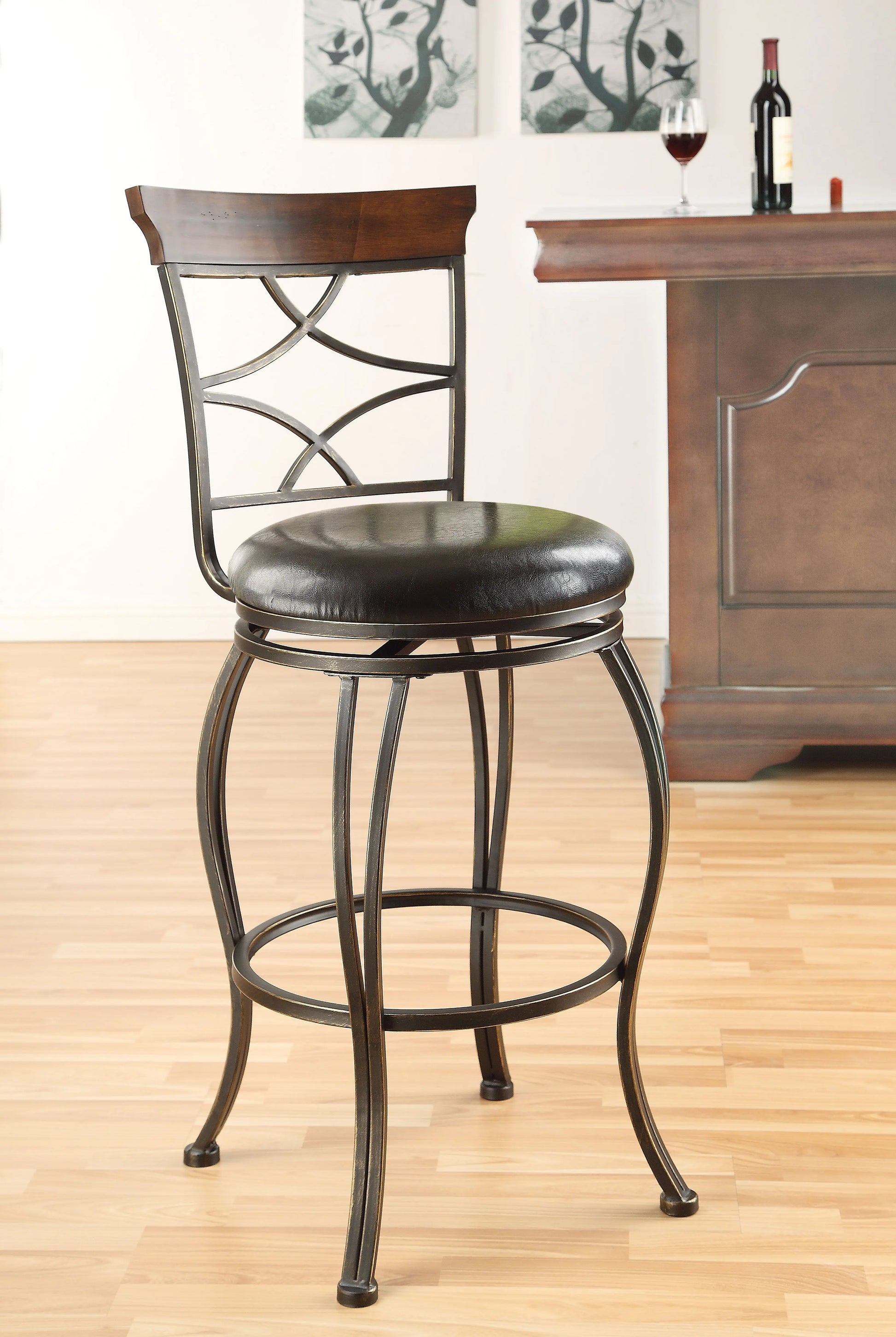 Tavio Espresso PU & Antique Bronze Bar Chair ACME East