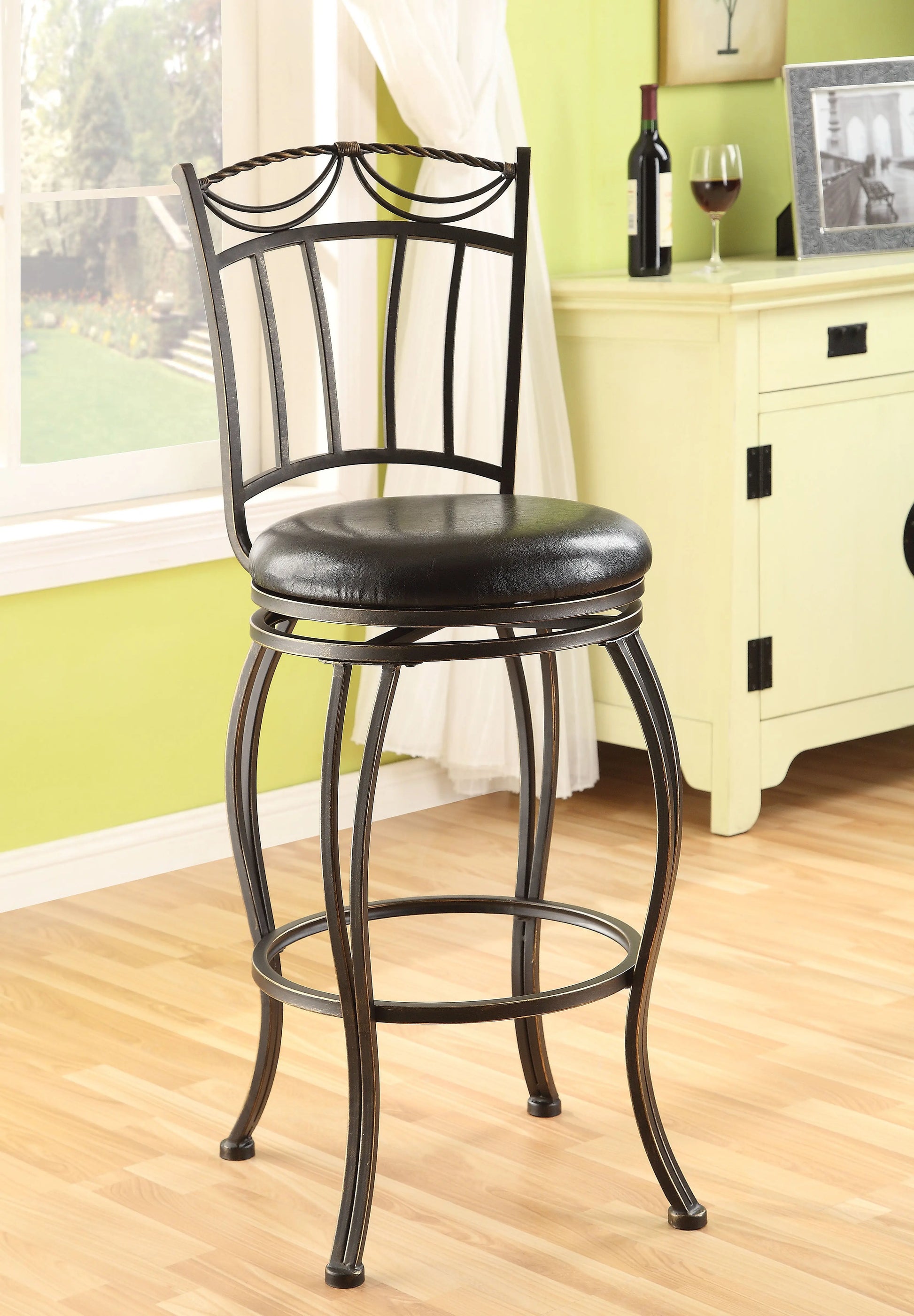 Tavio Black PU & Antique Bronze Bar Chair ACME East