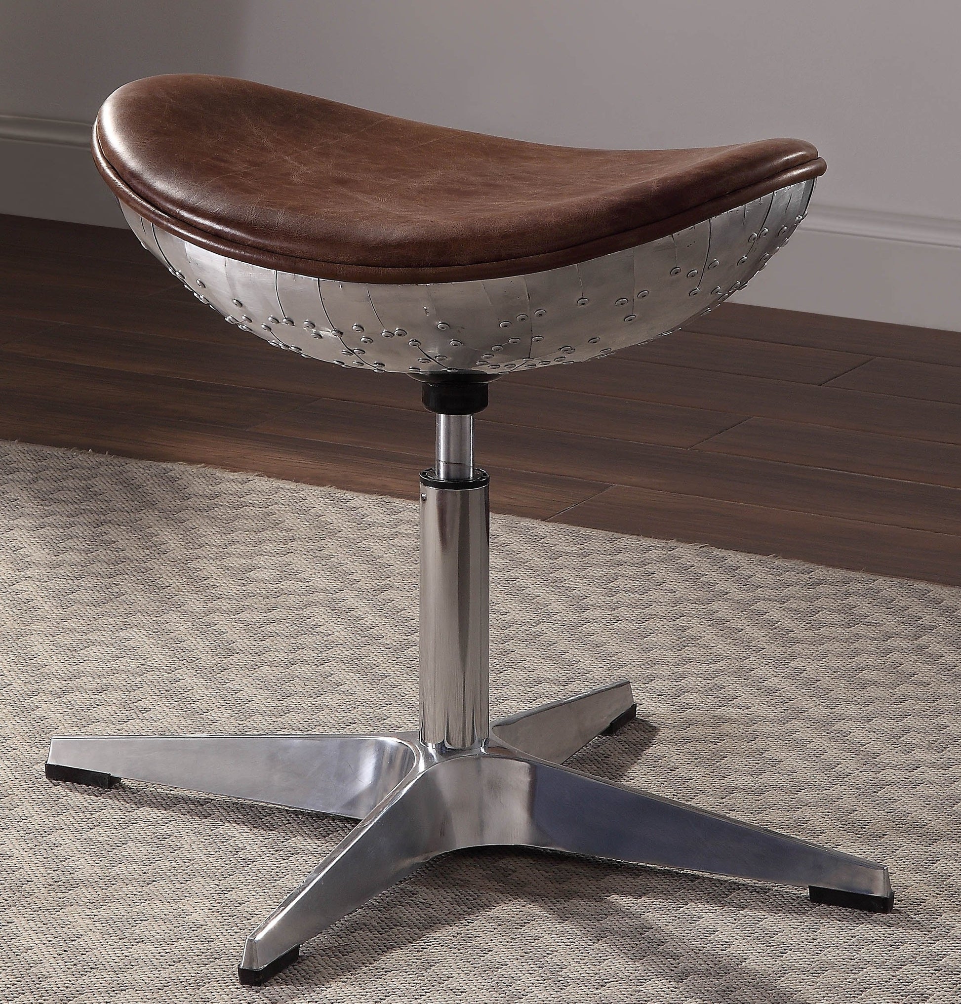 Brancaster Retro Brown Top Grain Leather & Aluminum Stool ACME East