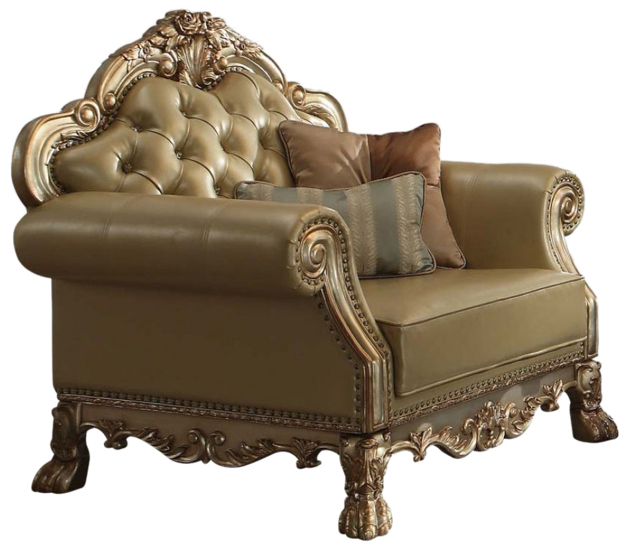 Acme Dresden Chair w/ 2 Pillows in Gold Patina 53162 ACME East