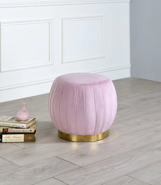 Zinnia Pink Carnation Velvet & Gold Ottoman ACME East