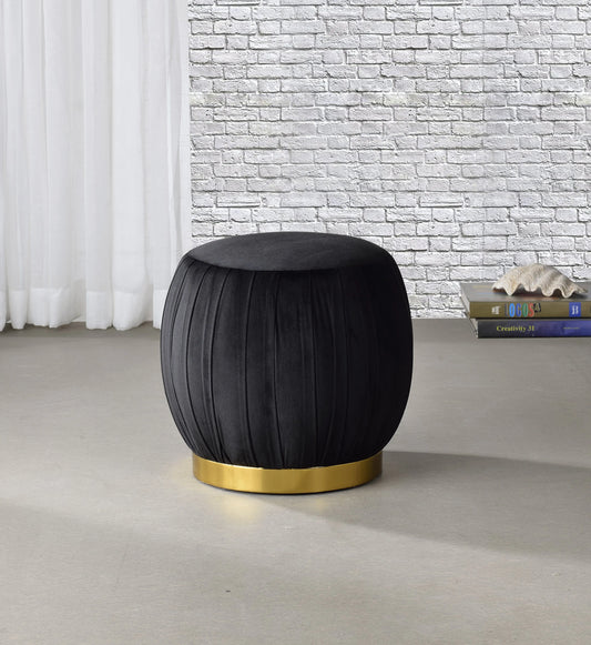 Zinnia Black Velvet & Gold Ottoman ACME East