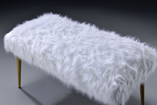 Bagley II White Faux Fur & Gold Bench ACME East