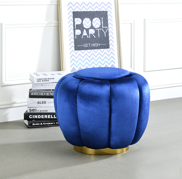 Heiress Sapphire Blue Velvet Ottoman ACME East