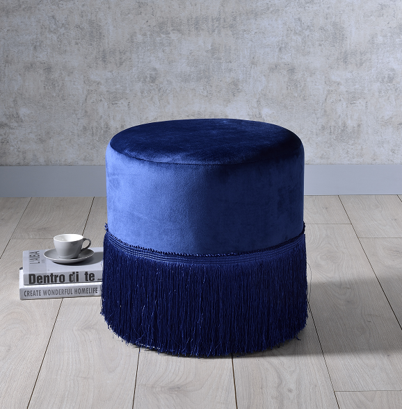 Clivia Midnight Blue Velvet Ottoman ACME East