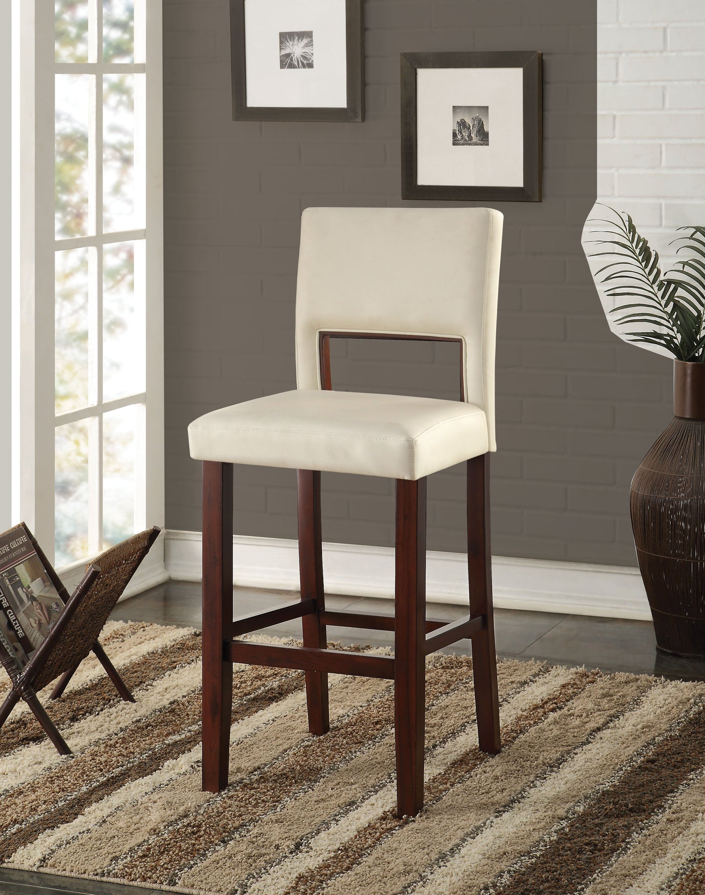 Reiko White PU & Espresso Bar Chair (1Pc) ACME East