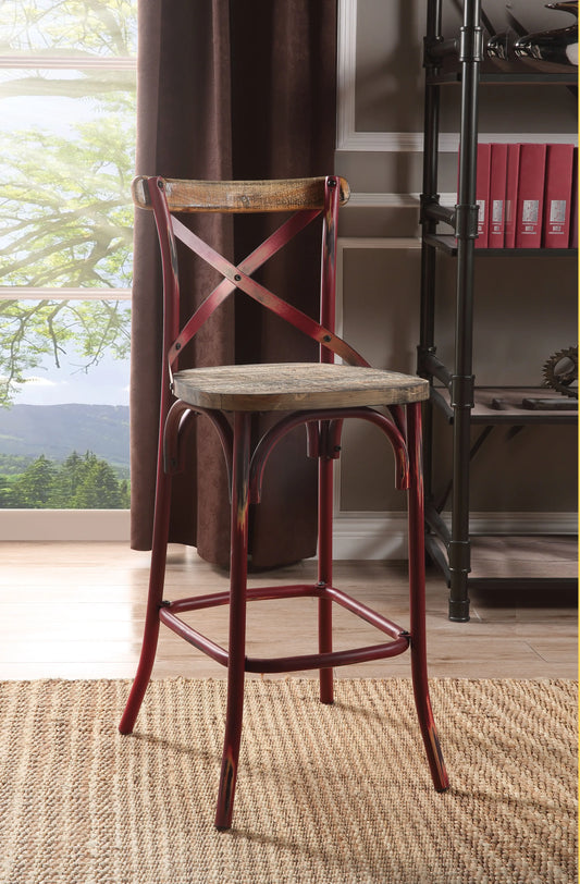 Zaire Antique Red & Antique Oak Bar Chair (1Pc) ACME East