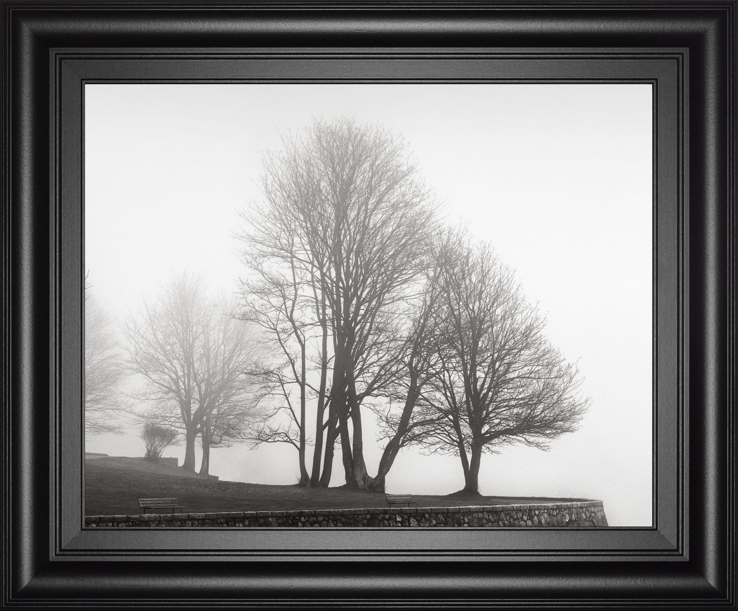 Fog And Trees At Dusk By Lsh - Framed Print Wall Art - Dark Gray Classy Art