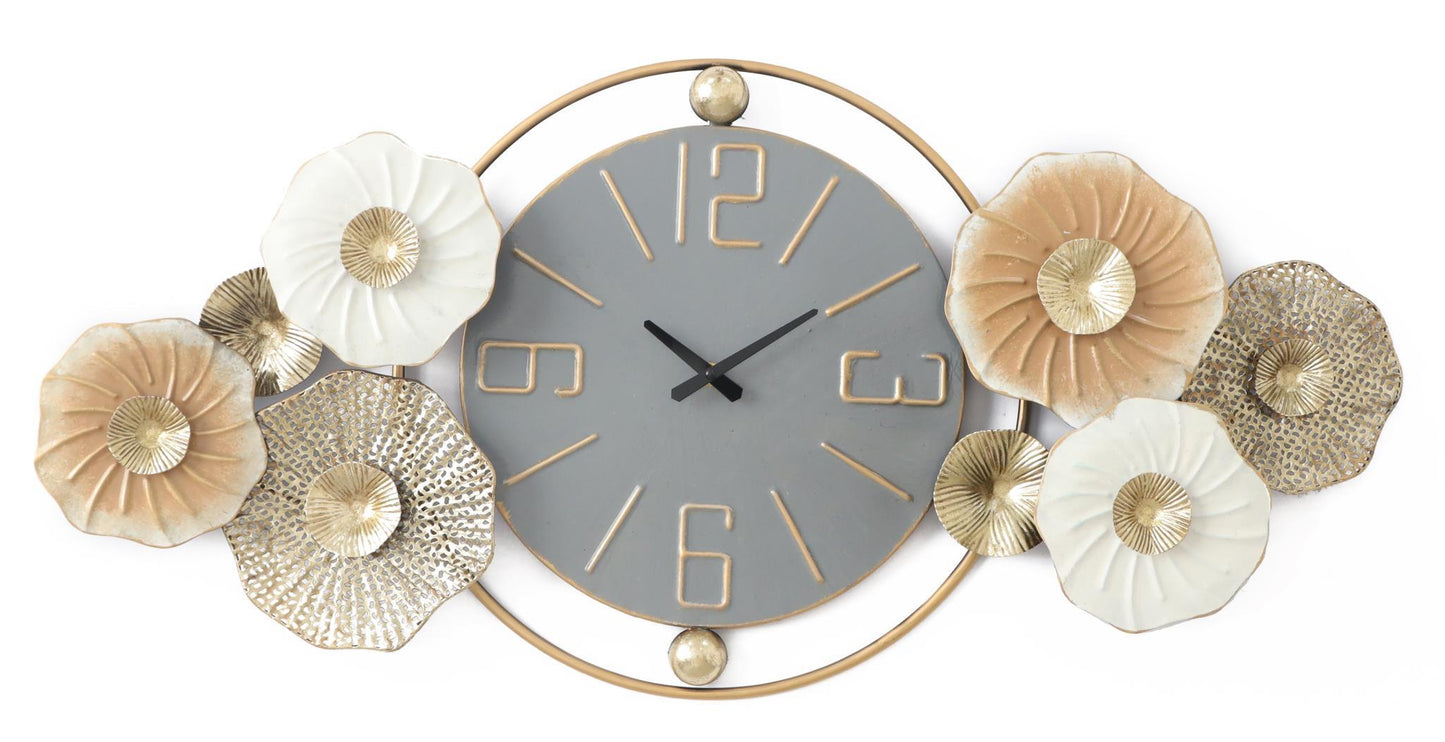 31x15 Metal Wall Clock - Pearl Silver Classy Art