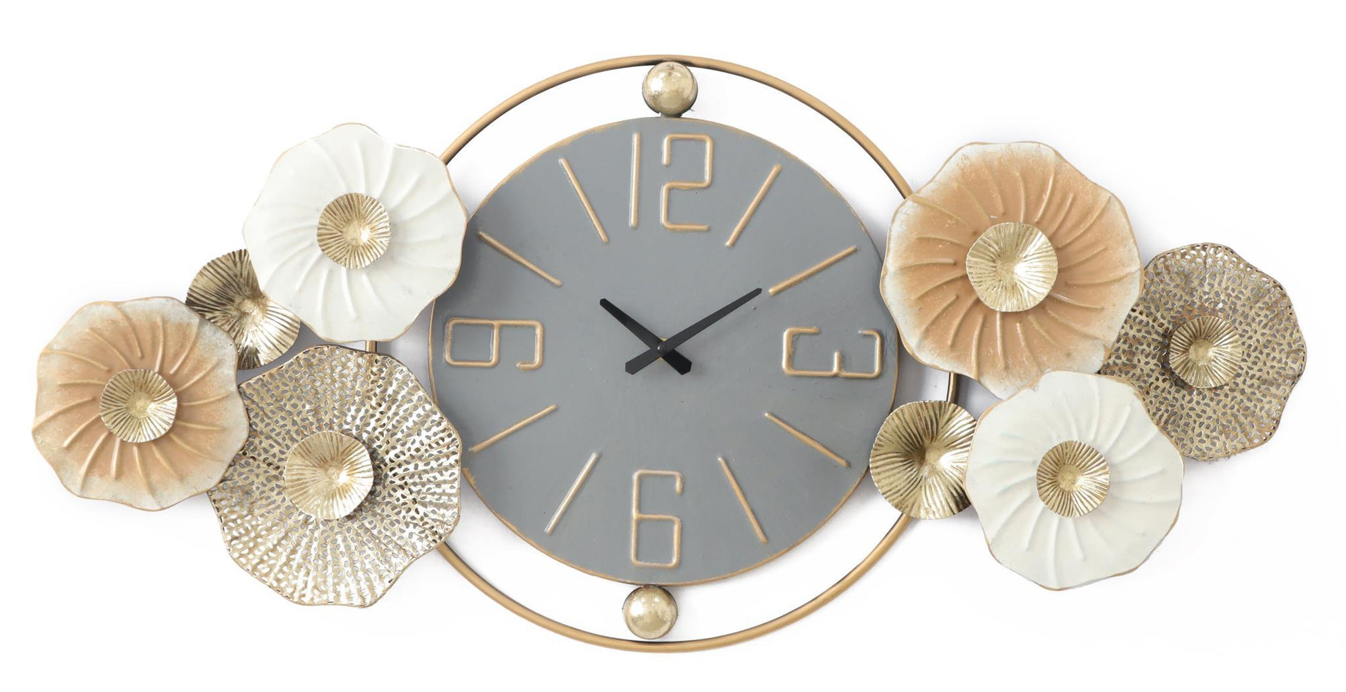 31x15 Metal Wall Clock - Pearl Silver Classy Art