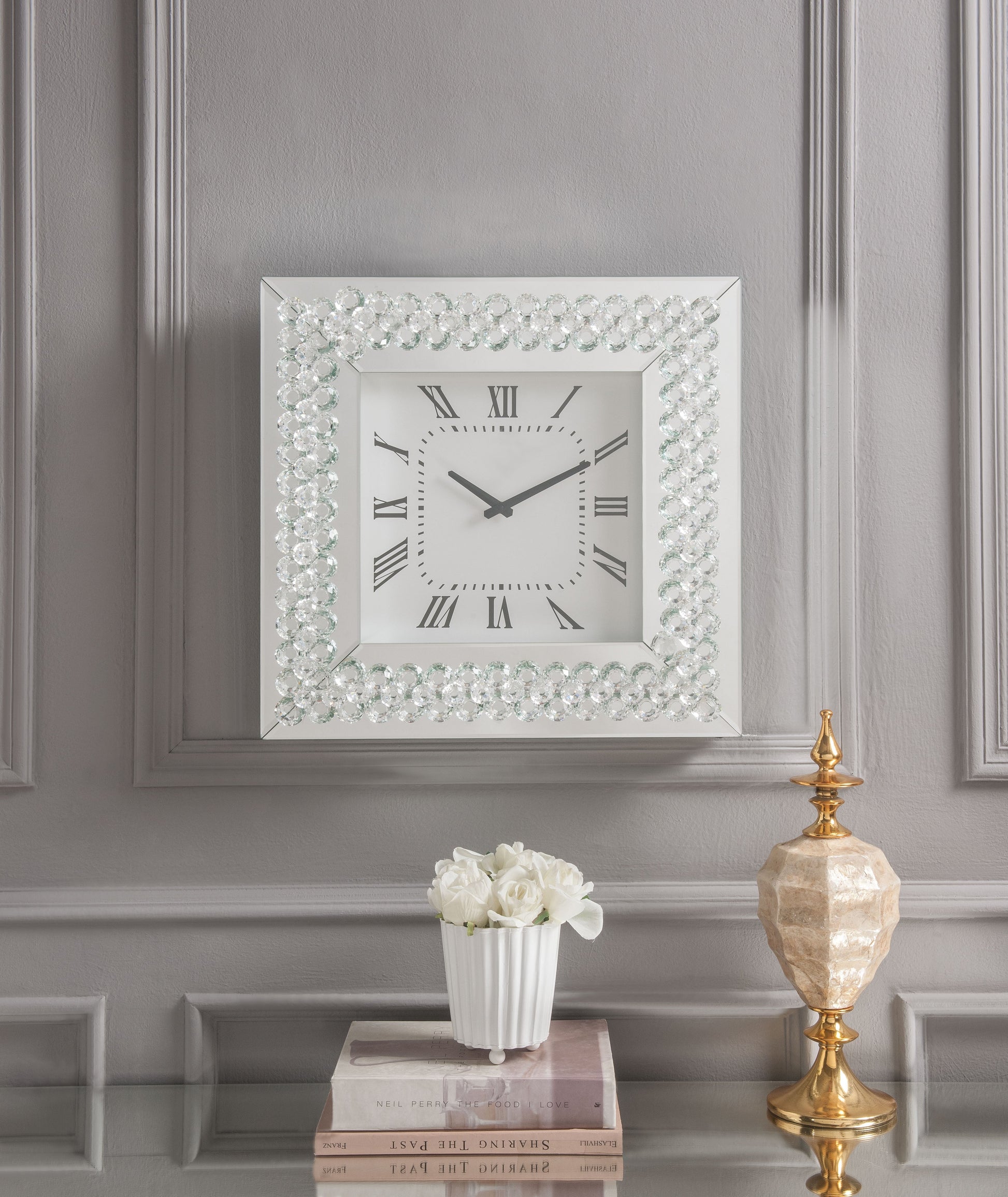 Lotus Mirrored & Faux Crystals Wall Clock ACME East