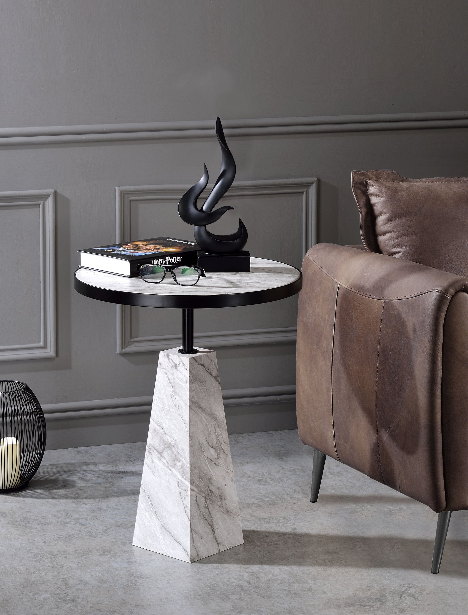 Galilahi Faux Marble & Black Side Table ACME East