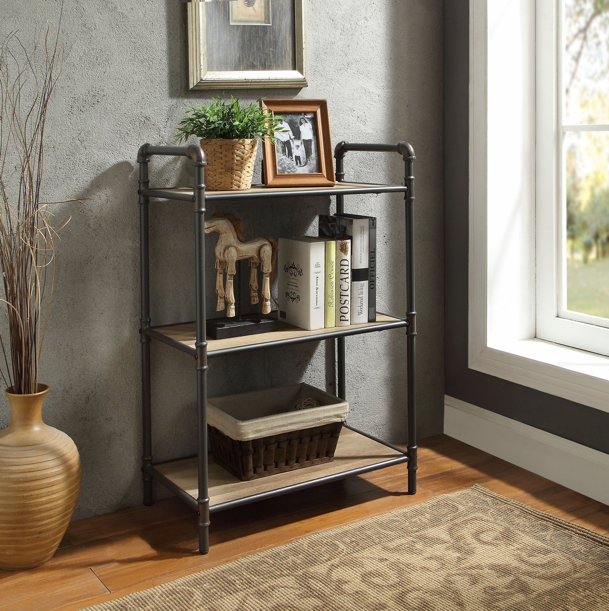 Itzel Antique Oak & Sandy Gray Bookshelf ACME East